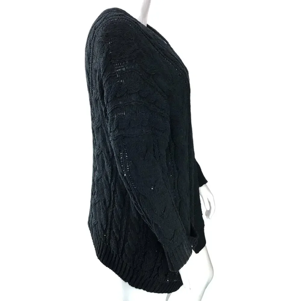 Loyd/Ford Womens Size M Sweater Chunky Knit Black Pure Rayon Sequins Pockets